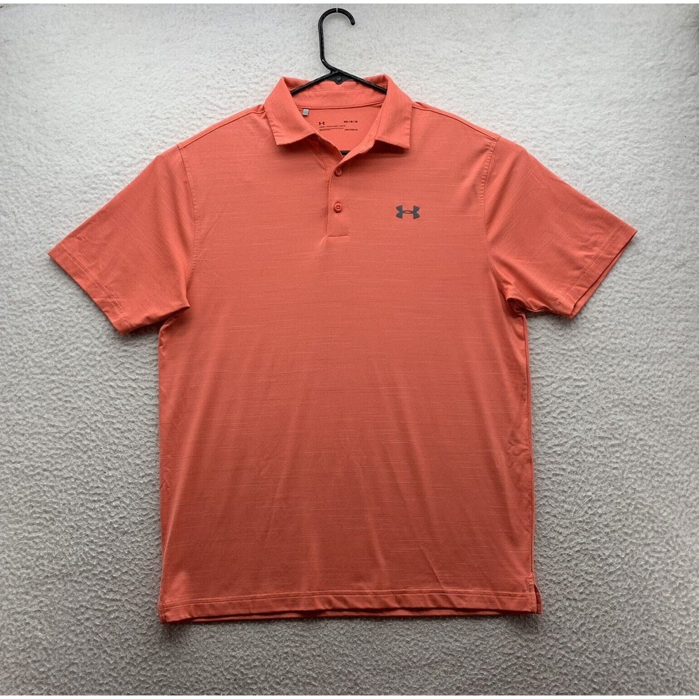 Under Armour Golf Polo Shirt Mens Medium M Loose Fit Salmon Pink HeatGear Sports